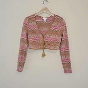 House of Harlow 1960 Revolve Crochet Knit Chevron Top Tie Front Cropped Size XS